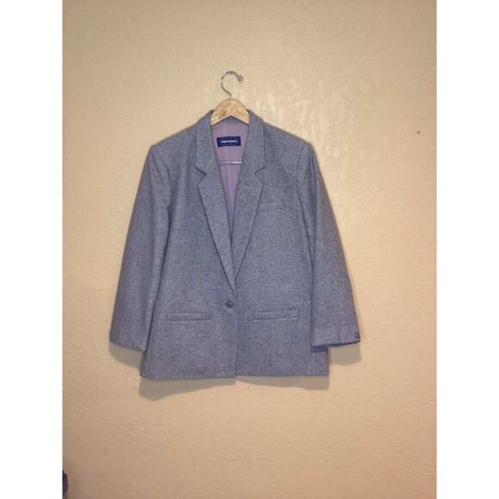 Vintage IMPRESSIONS Blazer Womens Gray Wool Blend Single Breasted Blazer Size 16